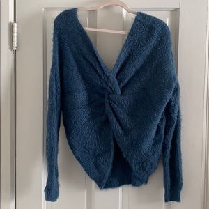 Francesca‘s blue fuzzy cross back sweater